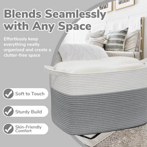 Goodpick 105L Extra Large Woven Blanket Basket Cotton Rope Storage Baskets - Image 5