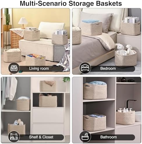 ICERZCZ Small Storage Baskets for Shelves Organizing, Woven Cotton Rope Baskets - Image 5