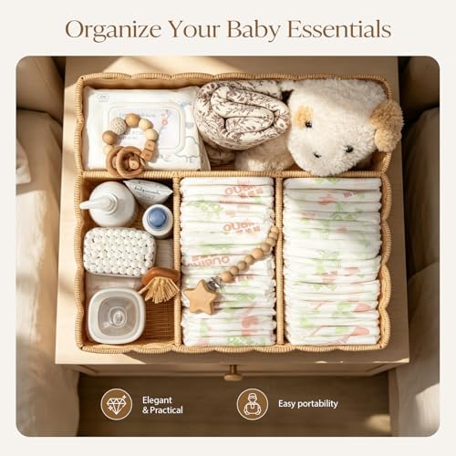 Wicker Diaper Caddy Organizer, Nursery Storage Basket - Image 4