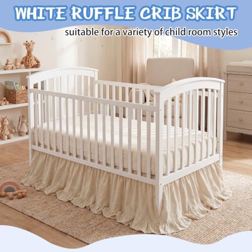 Hahafelt Beige Crib Skirt for Baby Girls Boys, 100% Washed Cotton Bed Skirt - Image 4