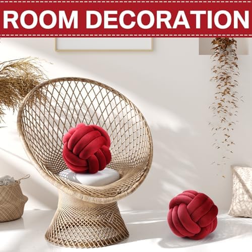 Namalu 7.87 Inches 2 Pcs Knot Pillow Decorative Throw Pillow, Wine Red - Image 6
