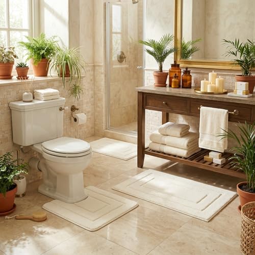 GRANNY SAYS Cream Bathroom Rugs Set 3 Piece, Soft Microfiber Bath Mats by GRANNYSAYS