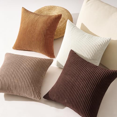 Topfinel Gold Brown Throw Pillow Covers Rustic Modern Soft Corduroy Striped - Image 6