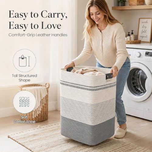 Laundry Hamper, Cotton Rope Laundry Basket - Image 2