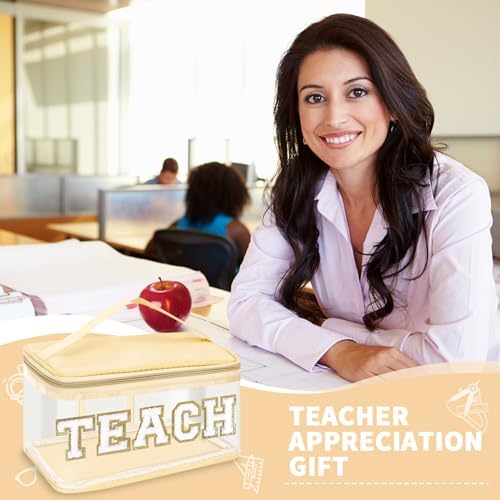 Teacher Appreciation Gifts Chenille Letter Clear Makeup Bag TEACH Pouch - Image 4