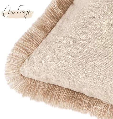 Foindtower Decorative Linen Fringe Throw Pillow Covers 24×24 Inch, Tan Beige - Image 3