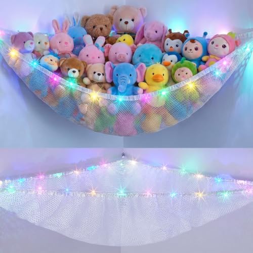 Stuffed Animals Hammock with LED Light Toy Net Room Decor Corner Storage by UnicornCastle