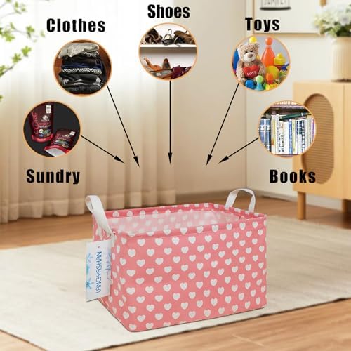 Rectangular Collapsible Storage Basket Nursery Organizer Pink Heart - Image 4