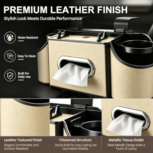 Back Seat Car Organizer, 2 Cup Holders, Tissue Holder, Phone Stand & Hooks - Image 6