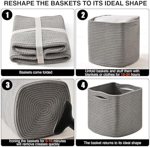ICERZCZ 13 Inch Cube Closet Storage Bins, Woven Cotton Rope Organizer Baskets - Image 7