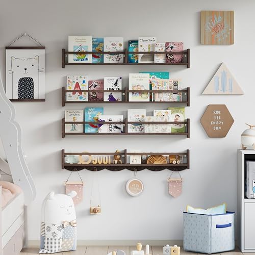 34Inch Nursery Bookshelves, Wall Floating Shelf Kids Coat Rack - Image 4
