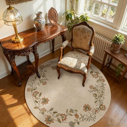 Washable Living Room Area Rug: 4ft Round Bedroom Rug Non Slip Circle Carpet - Image 2