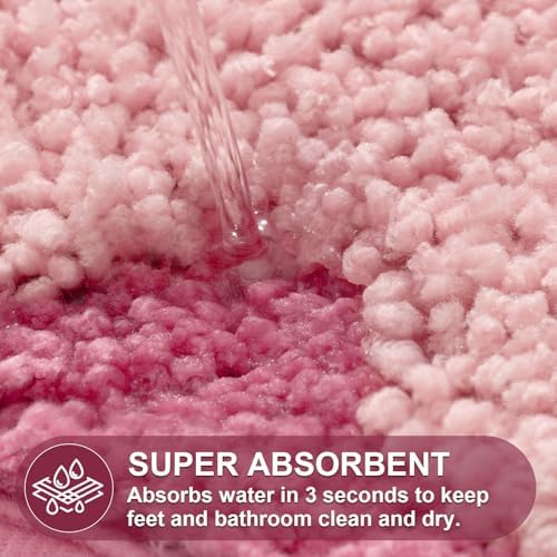 ORTIGIA Cute Scalloped Bathroom Rugs Set, Candy Pink Plush Microfiber Scallop - Image 4