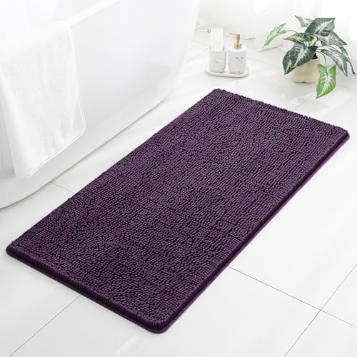 Chenille Bathroom Rug 26"x44" Plum, Non-Slip Plush Bath Mat by Kildoss