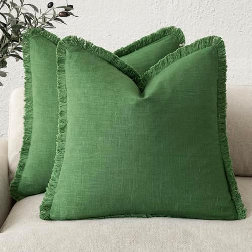 Foindtower Decorative Linen Fringe Throw Pillow Covers 20×20 Forest Green by Foindtower