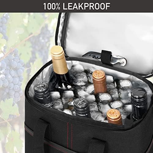 opux Insulated Wine Cooler Bag, Leakproof 6 Bottle Wine Tote Carrier - Image 5
