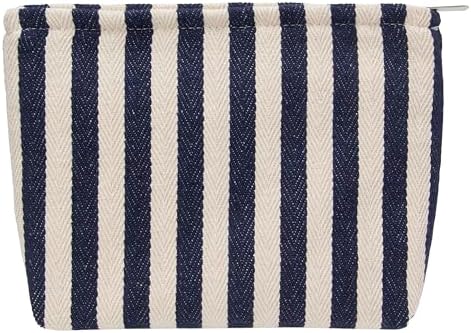 Flat Makeup Bag for Women, Zipper Cosmetic Pouch for Purse, Stripe Navy Blue by PAZIMIIK