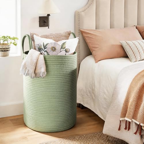 MEGASKET Large Green Laundry Basket, 16.5"x22.5" Tall Woven Cotton Rope Bin - Image 4