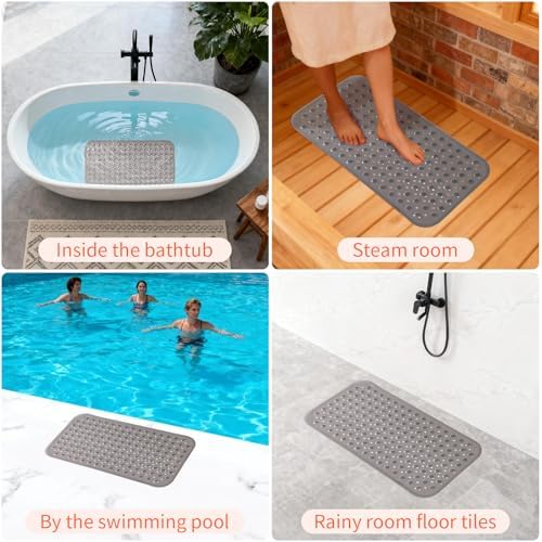 Anti-Slip Bathtub Shower Mat 28×15 Inch Clear Gray - Image 6