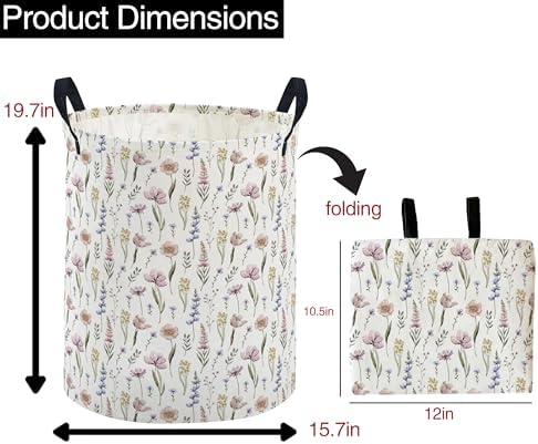 ESSME Flower Laundry Basket, Collapsible Canvas Waterproof Storage Bin - Image 2