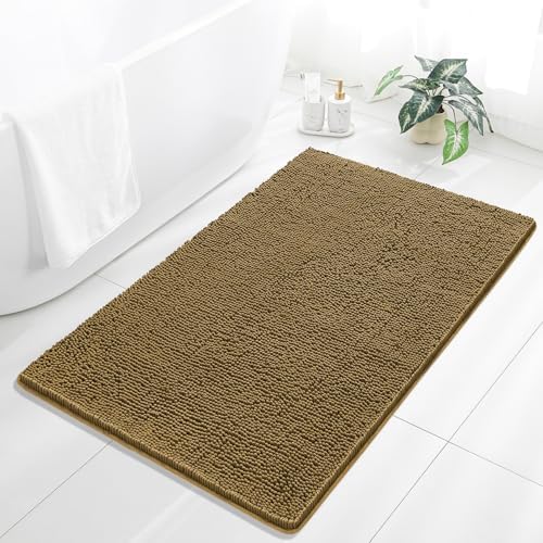 Chenille Bathroom Rug 36"x60" Tan, Large Plush Bath Mat by Kildoss