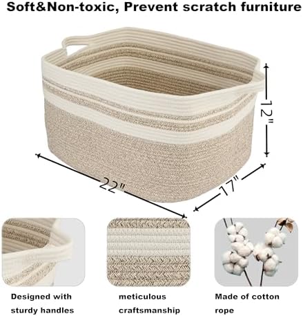 XUANGUO Large Woven Cotton Rope Blanket Basket 22"x17"x12" White Brown - Image 2