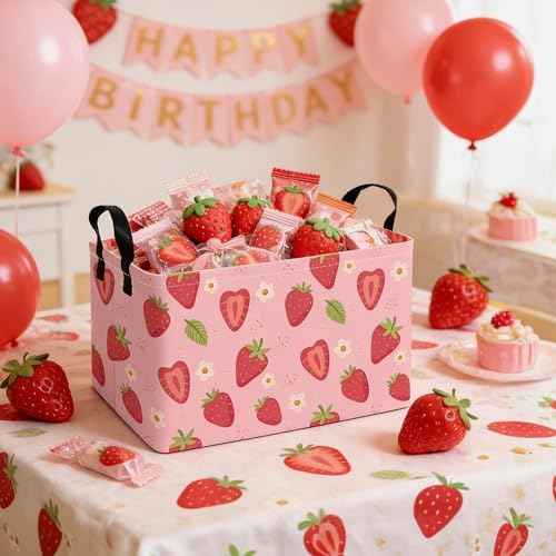 Rectangular Collapsible Storage Basket Toy Organizer Flower Strawberry - Image 7