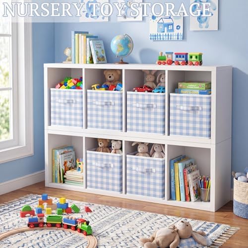 Yalikop 6 Pcs Blue Gingham Cube Storage Bins, 11 Inch Fabric Checkered - Image 3