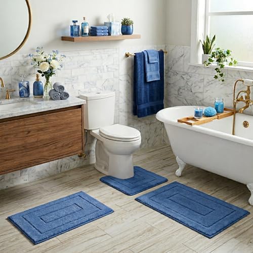 GRANNY SAYS Blue Bathroom Rugs Set 3 Piece, Soft Microfiber Bath Mats by GRANNYSAYS