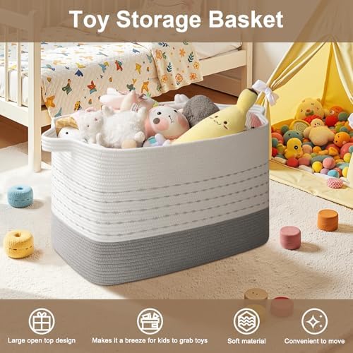 OIAHOMY 108L Extra Large Blanket Basket, 25”x16”x16” Rectangle Woven Cotton - Image 4