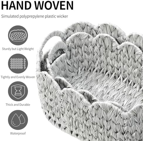 Coeusy Wicker Scalloped Basket Set of 2, Woven Storage Baskets - Image 5