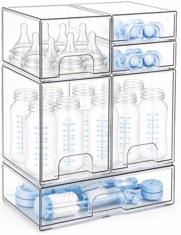 Clear Baby Bottle Organizer, 6-Piece Modular Stackable Acrylic Bins Set by Unknown