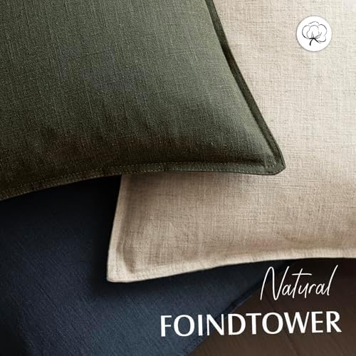 Foindtower Linen Solid Decorative Throw Pillow Cover 22x22 Inch Dark Green - Image 4