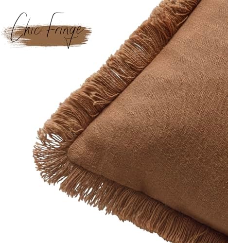 Foindtower Decorative Linen Fringe Lumbar Throw Pillow Covers Cozy Boho - Image 3