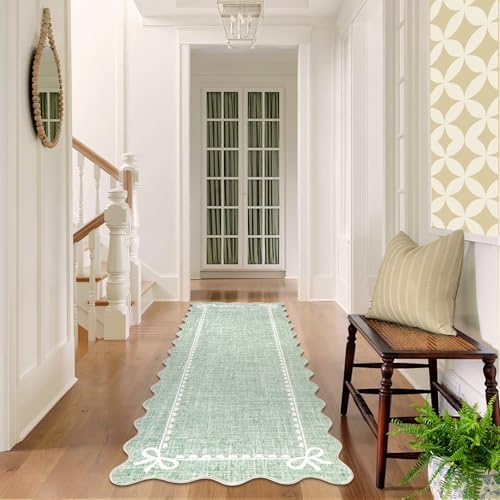 GarveeHome Scalloped Hallway Runner Rug 2.5x10 Non Slip Sage Green Rugs - Image 3