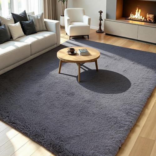 KICHOWUA Grey Fluffy 9x12 Area Rug Bedroom Living Room Soft Washable Shag - Image 2