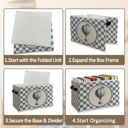 Vintage Blue Checkered Hot Air Balloon Foldable Storage Box - Image 5