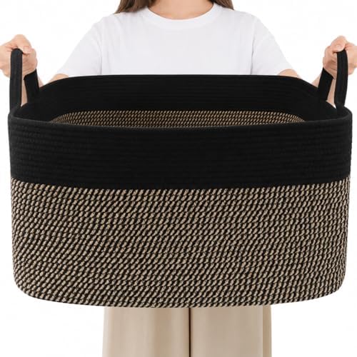 65L Laundry Basket with Handles, Woven Blanket Basket by HZFTJOY