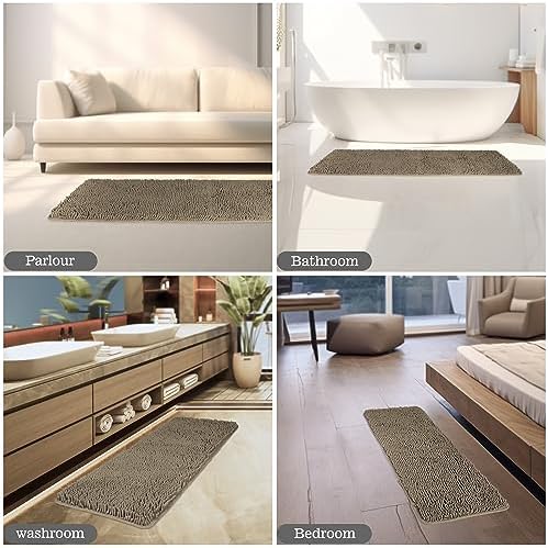 Yeaban Chenille Taupe Bathroom Runner Rug 17"x47" - Image 6