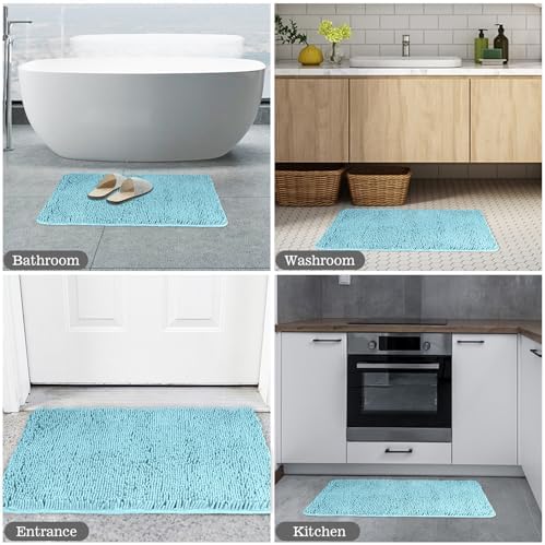 Yeaban Chenille Aqua Bathroom Rug 17"x24", Non-Slip Rubber Backing - Image 5