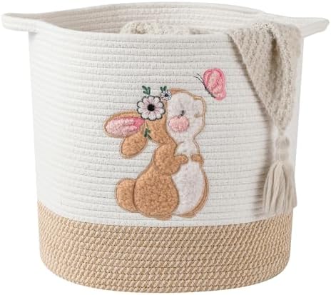 Large Blanket Baskets for Living Room, Bunny Baskets Toy Storage Basket Woven by INough