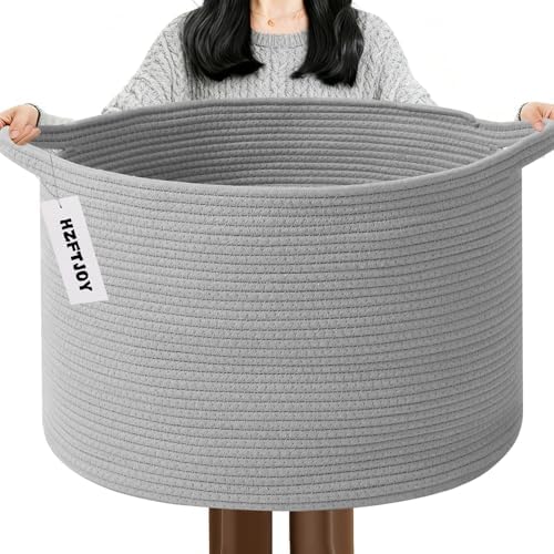 115L Extra Large Blanket Basket, Woven Laundry Basket-Light Grey by HZFTJOY