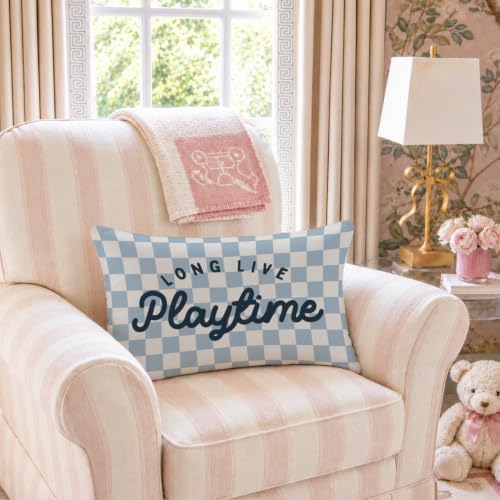 Kids Playroom Decor 12x20 Pillow Cover, Retro Long Live Playtime Checkered - Image 4