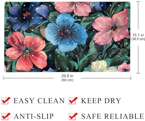 Bathtub Mat Non Slip 26.8x15.1 Inch, Florals Vintage Shower Mat - Image 4