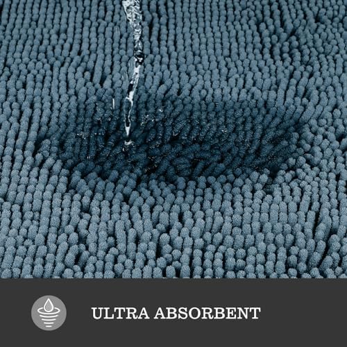 Yeaban Chenille Blue Bathroom Rug 24"x36", Non-Slip Rubber Backing - Image 4