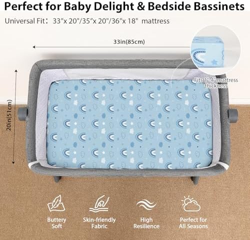 Baby Bedside Bassinet Sheets Fitted, 33”x20” Compatible - Image 2