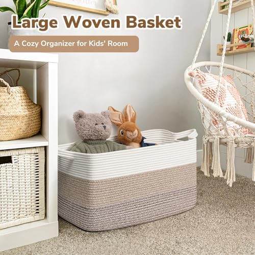 Goodpick Large Woven Rope Blanket Basket, Light Brown - Image 2
