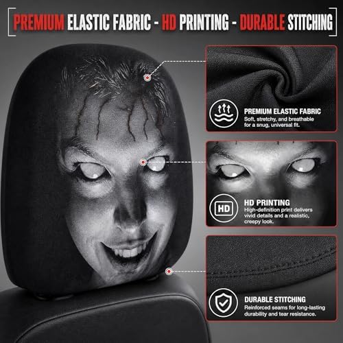4 Pack Scary Headrest Covers for Cars, Upgraded Snug Fit Car Headrest Cover - Image 4