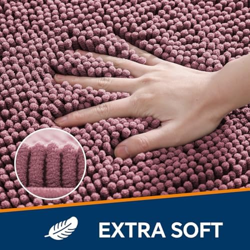 Chenille Bathroom Rug 17"x24" Dusty Rose, Non-Slip Plush Bath Mat - Image 3