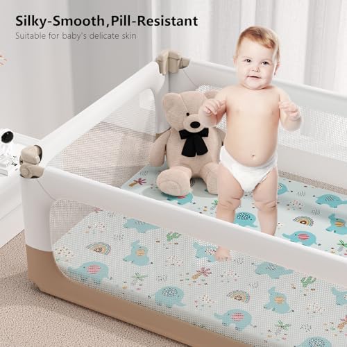Pack N Play Sheets Fitted, Mini Crib Sheets, Breathable Soft Unisex Playard - Image 6